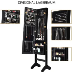 Freistehender Schmuckschrank mit Ganzkörperspiegel Schmuckregal35,5 × 33 × 153 cm Schwarz