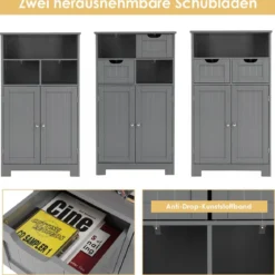 Freistehender Schrank mit Schubladen für die Küche Badezimmer 60 x 30 x 109cm Grau