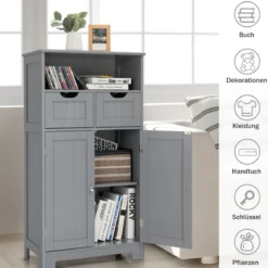Freistehender Schrank mit Schubladen für die Küche Badezimmer 60 x 30 x 109cm Grau