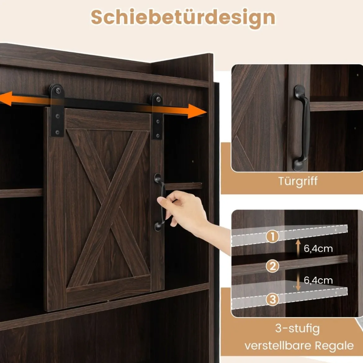 Freistehender Toilettenschrank Badezimmerregal mit verstellbaren Regalen Rustikales Braun