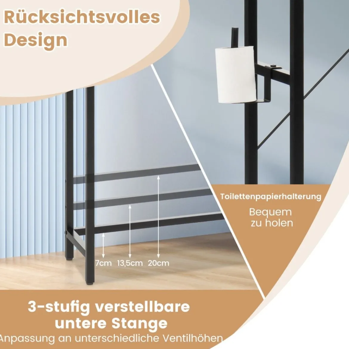 Freistehender Toilettenschrank Badezimmerregal mit verstellbaren Regalen Kaffee