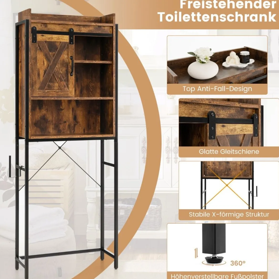 Freistehender Toilettenschrank Badezimmerregal mit verstellbaren Regalen Kaffee