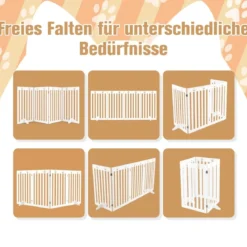 Freistehendes Holztor für Haustiere klappbares 4-teiliges Hundetor mit flexiblen Scharnieren Weiß