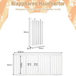 Freistehendes Holztor für Haustiere klappbares 4-teiliges Hundetor mit flexiblen Scharnieren Weiß