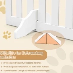 Freistehendes Holztor für Haustiere klappbares 4-teiliges Hundetor mit flexiblen Scharnieren Weiß