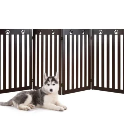 Freistehendes Holztor für Haustiere klappbares 3-teiliges Hundetor mit flexiblen Scharnieren Braun