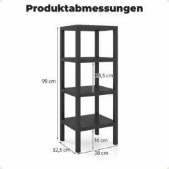 Freistehendes Standregal aus Kunststoff 4 Stufiges Badregal Schmal Küchenregal Schwarz