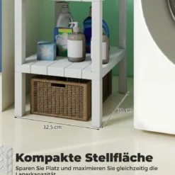 Freistehendes Standregal aus Kunststoff 4 Stufiges Badregal Schmal Küchenregal Weiß