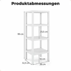 Freistehendes Standregal aus Kunststoff 4 Stufiges Badregal Schmal Küchenregal Weiß