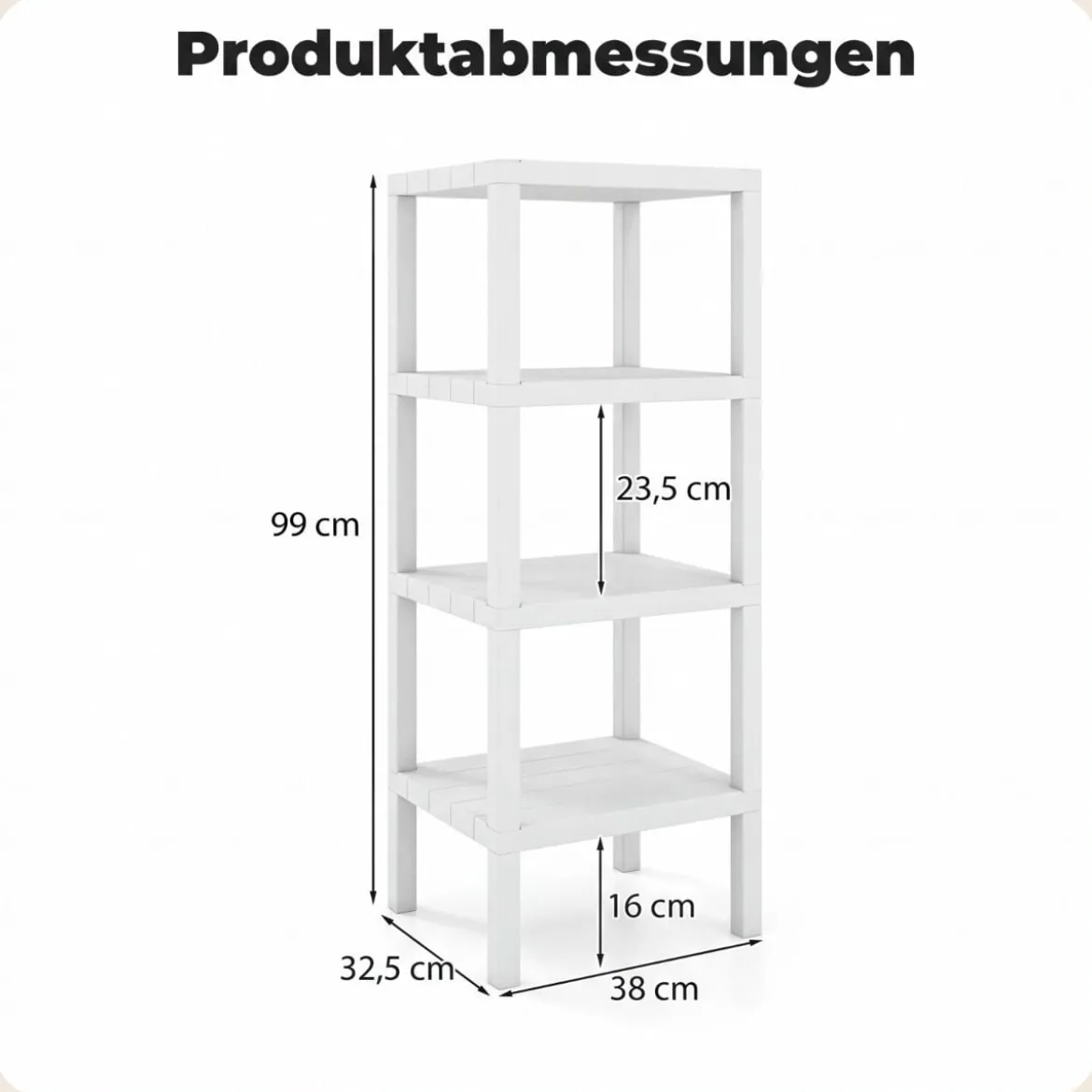 Freistehendes Standregal aus Kunststoff 4 Stufiges Badregal Schmal Küchenregal Weiß