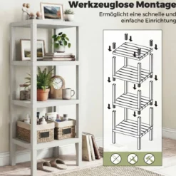 Freistehendes Standregal aus Kunststoff 4 Stufiges Badregal Schmal Küchenregal Weiß