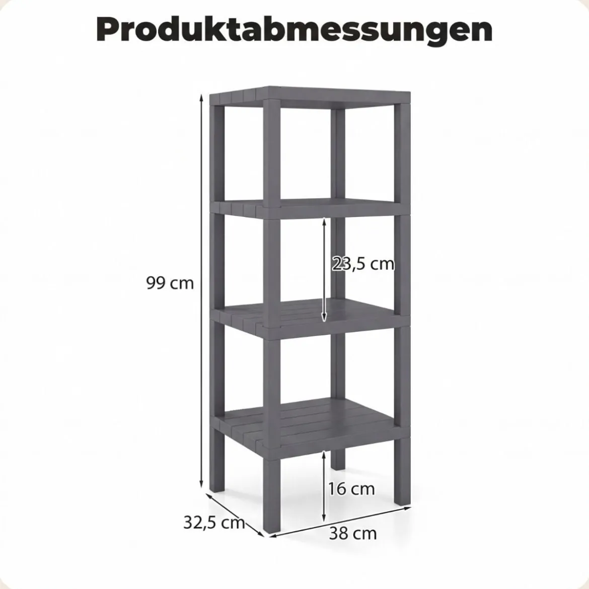 Freistehendes Standregal aus Kunststoff 4 Stufiges Badregal Schmal Küchenregal Grau