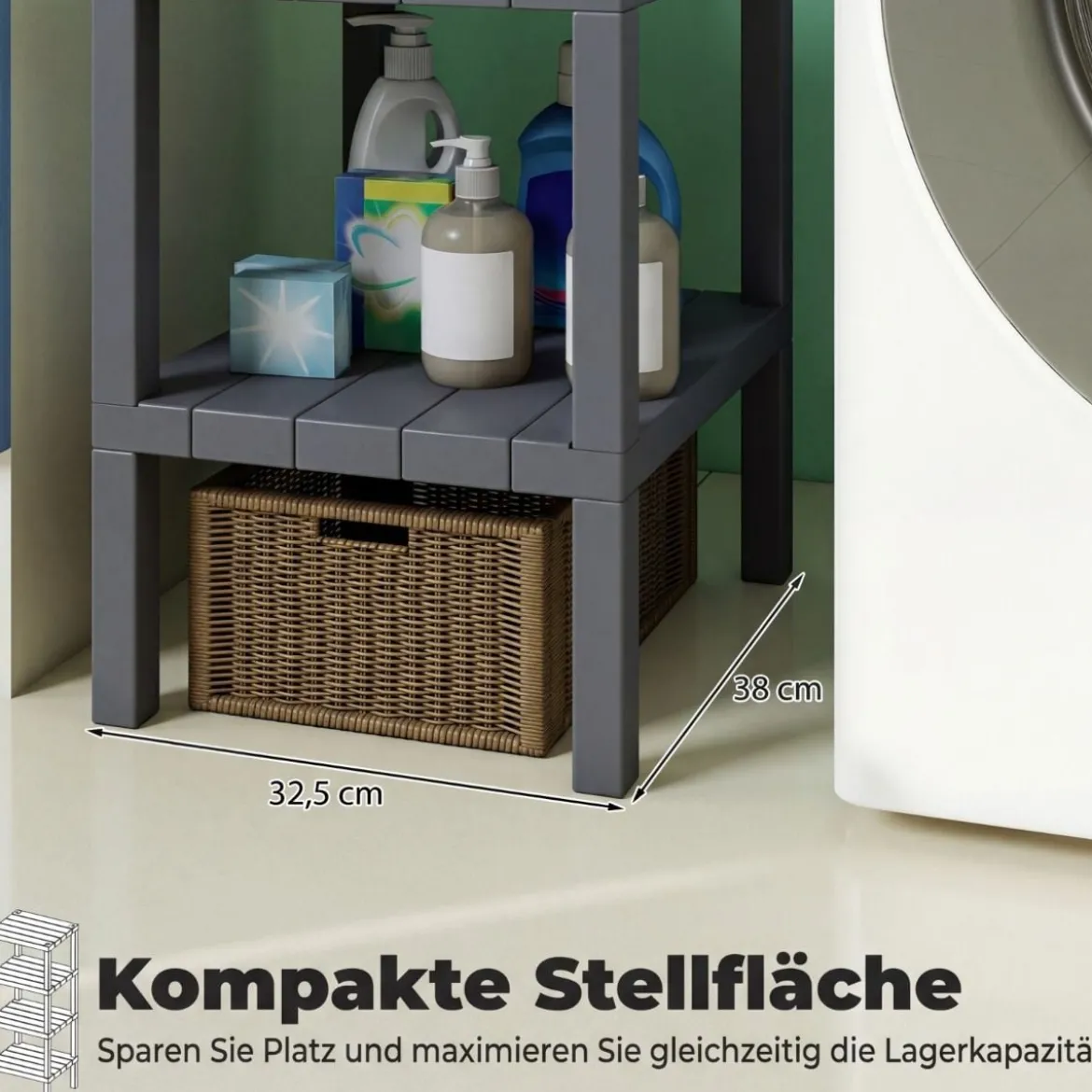 Freistehendes Standregal aus Kunststoff 4 Stufiges Badregal Schmal Küchenregal Grau