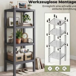 Freistehendes Standregal aus Kunststoff 4 Stufiges Badregal Schmal Küchenregal Grau