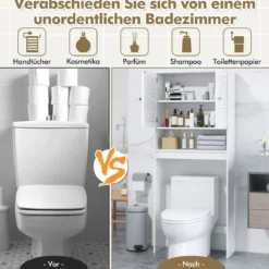 Freistehendes Toilettenregal mit Doppeltür & Verstellbarem Regalen Badezimmerregal Weiß
