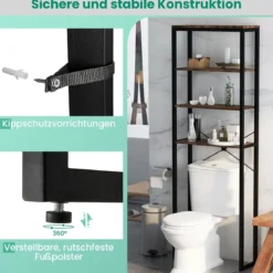 Freistehendes Toilettenregal mit Metallrahmen & Kippschutz 4-stufiges Badezimmerregal