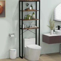 Freistehendes Toilettenregal mit Metallrahmen & Kippschutz 4-stufiges Badezimmerregal