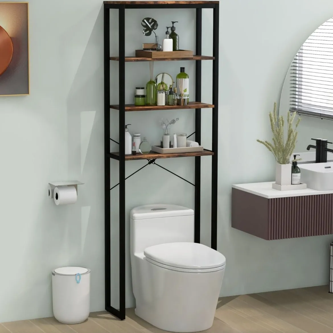 Freistehendes Toilettenregal mit Metallrahmen & Kippschutz 4-stufiges Badezimmerregal