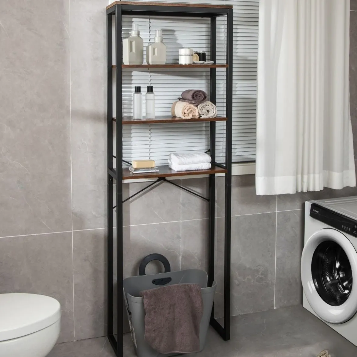 Freistehendes Toilettenregal mit Metallrahmen & Kippschutz 4-stufiges Badezimmerregal
