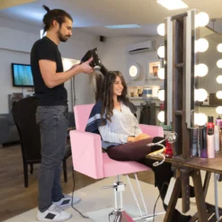 Friseurstuhl Haarsalonstuhl mit schwerer hydraulischer Pumpe Stylistenstuhl für Schönheitsspa Rosa