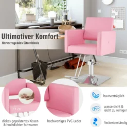 Friseurstuhl Haarsalonstuhl mit schwerer hydraulischer Pumpe Stylistenstuhl für Schönheitsspa Rosa
