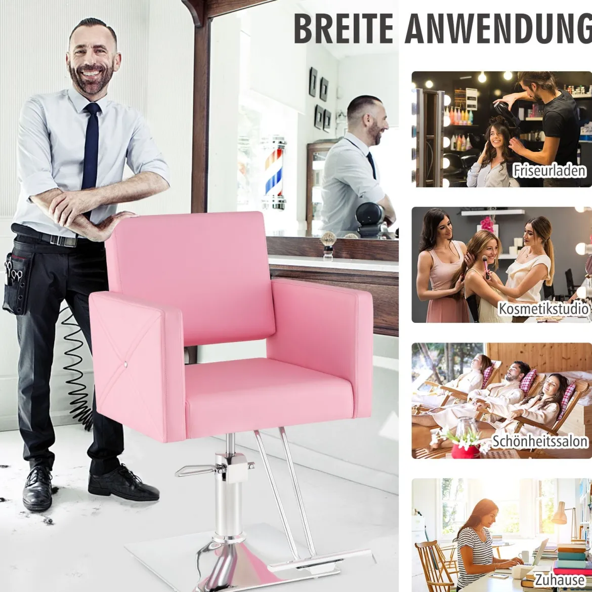 Friseurstuhl Haarsalonstuhl mit schwerer hydraulischer Pumpe Stylistenstuhl für Schönheitsspa Rosa