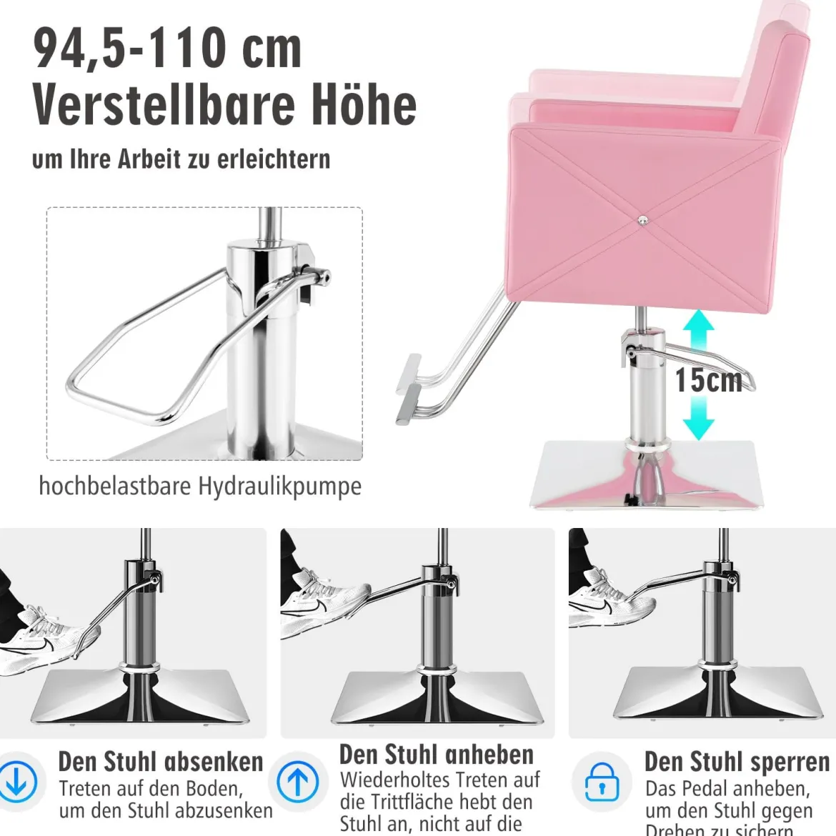 Friseurstuhl Haarsalonstuhl mit schwerer hydraulischer Pumpe Stylistenstuhl für Schönheitsspa Rosa