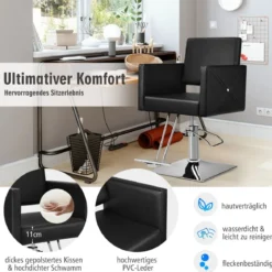 Friseurstuhl höhenverstellbar Friseursessel mit hydraulischer Pumpe 360° drehbar Schwarz