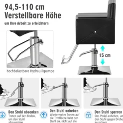 Friseurstuhl höhenverstellbar Friseursessel mit hydraulischer Pumpe 360° drehbar Schwarz