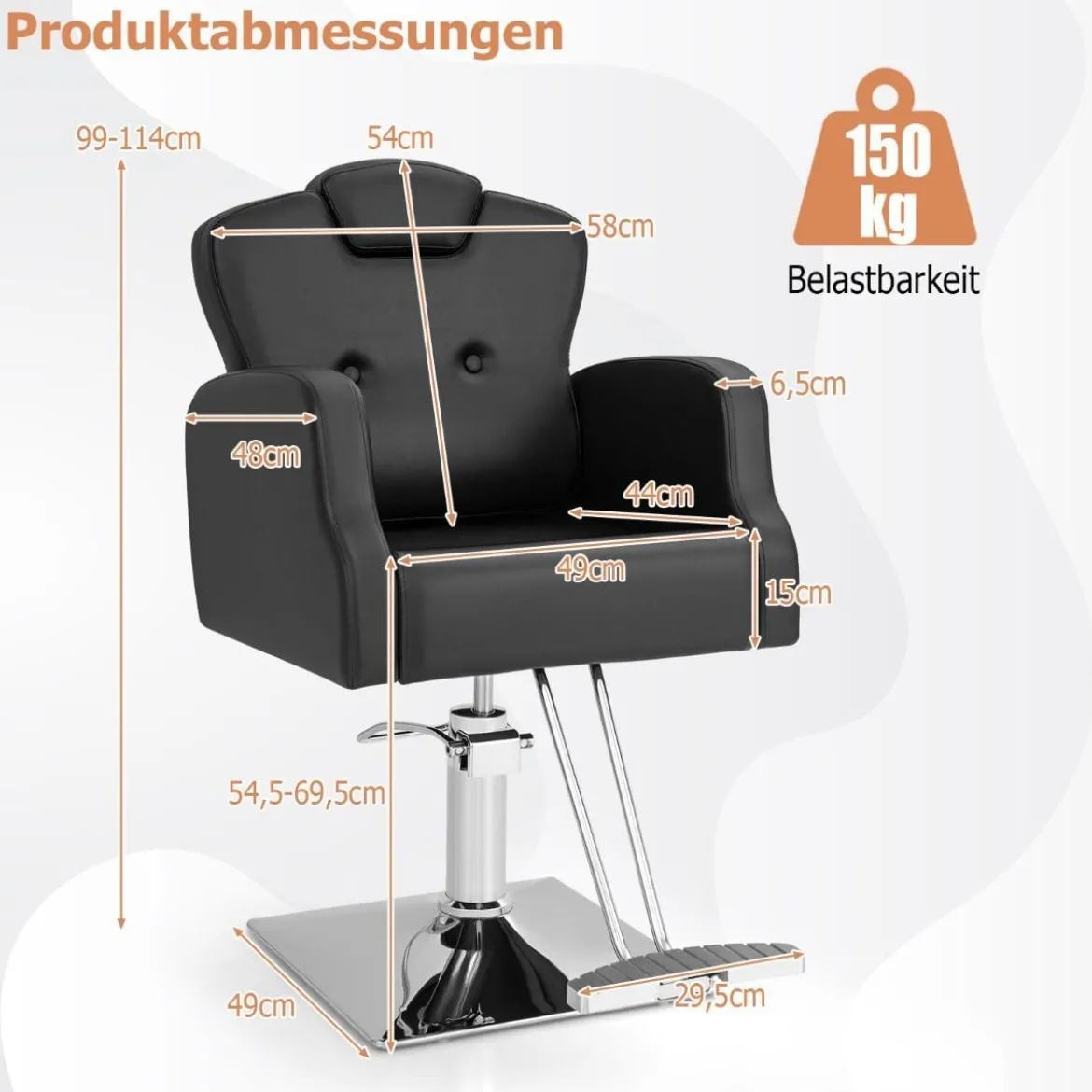 Friseurstuhl mit Kopfstütze & Rückenlehne & Hydraulikpumpe Höhenverstellbarer Salonstuhl