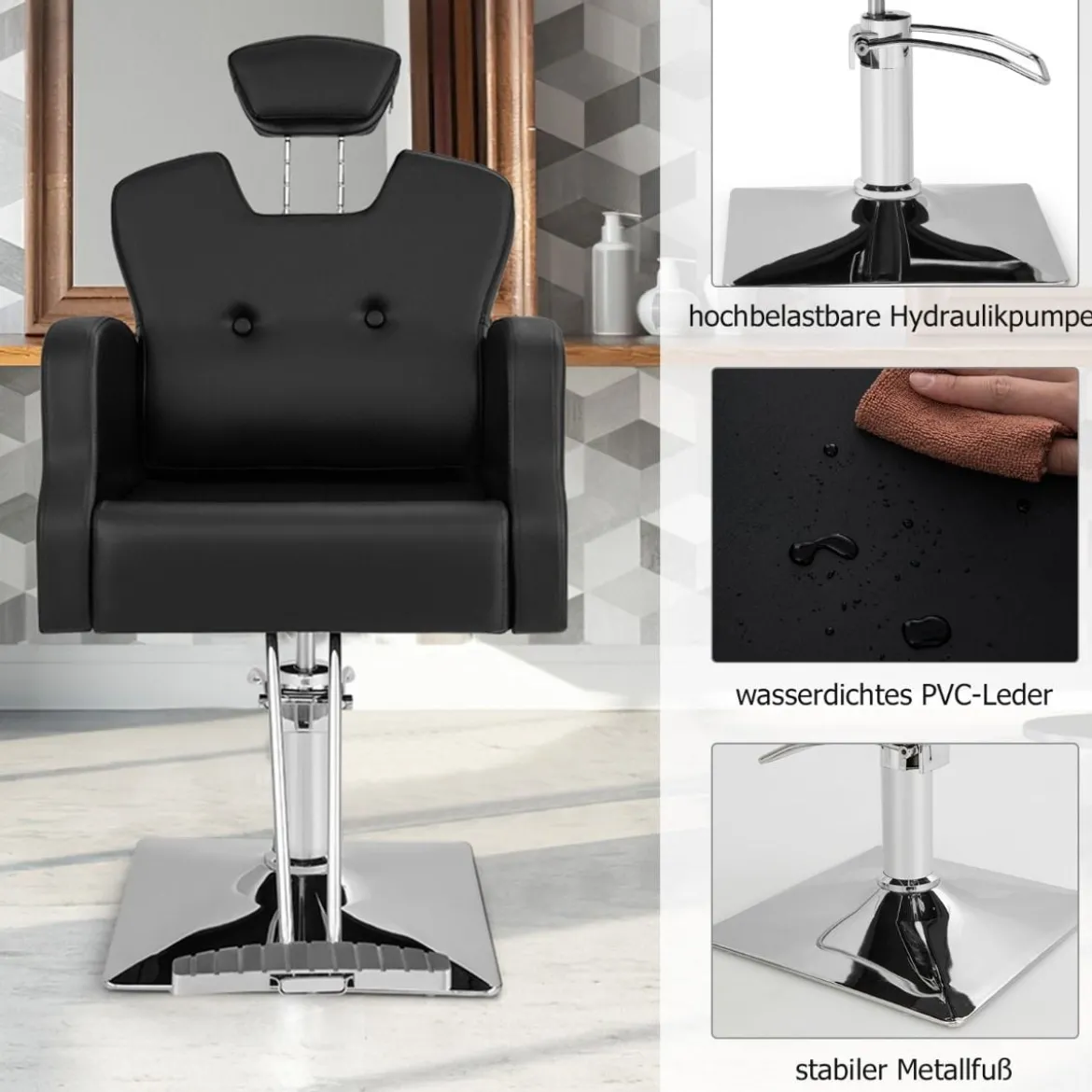 Friseurstuhl mit Kopfstütze & Rückenlehne & Hydraulikpumpe Höhenverstellbarer Salonstuhl
