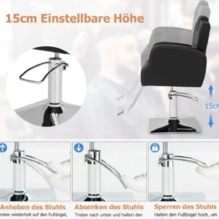 Friseurstuhl mit Kopfstütze & Rückenlehne & Hydraulikpumpe Höhenverstellbarer Salonstuhl