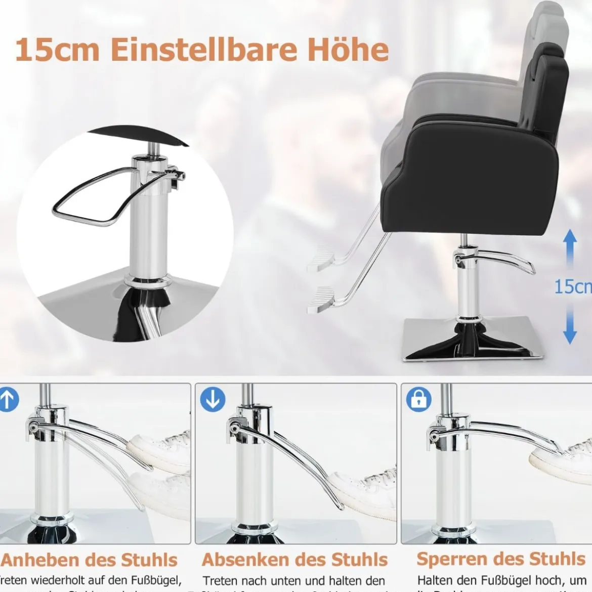Friseurstuhl mit Kopfstütze & Rückenlehne & Hydraulikpumpe Höhenverstellbarer Salonstuhl