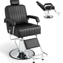 Friseurstuhl mit Kopfstütze & Rückenlehne & Hydraulikpumpe 360° Drehung Friseursessel