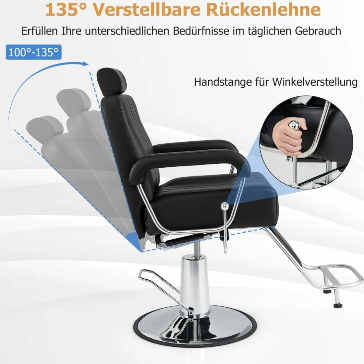 Friseurstuhl mit Kopfstütze & Rückenlehne & Hydraulikpumpe 360° Drehung Friseursessel