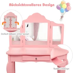 Frisiertisch Schminktisch- und Hocker-Set für Kinder 70 x 34 x 103 cm Rosa