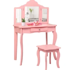Frisiertisch Schminktisch- und Hocker-Set für Kinder 70 x 34 x 103 cm Rosa