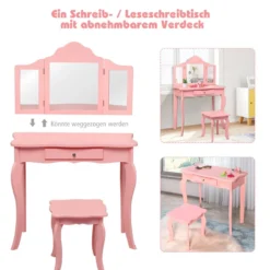Frisiertisch Schminktisch- und Hocker-Set für Kinder 70 x 34 x 103 cm Rosa