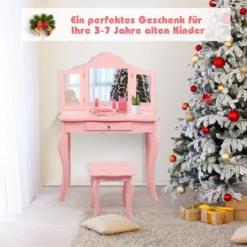 Frisiertisch Schminktisch- und Hocker-Set für Kinder 70 x 34 x 103 cm Rosa