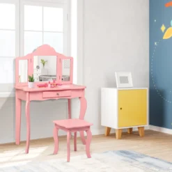 Frisiertisch Schminktisch- und Hocker-Set für Kinder 70 x 34 x 103 cm Rosa