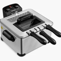 Fritteuse mit Fett 5 L aus Edelstahl 1700 W mit 3 Frittierkörben Sichtfenster & Wärmeisolierter Griff