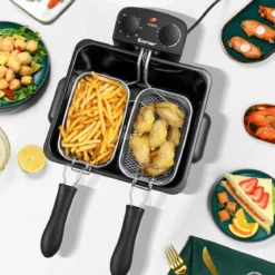 Fritteuse mit Fett 5 L aus Edelstahl 1700 W mit 3 Frittierkörben Sichtfenster & Wärmeisolierter Griff