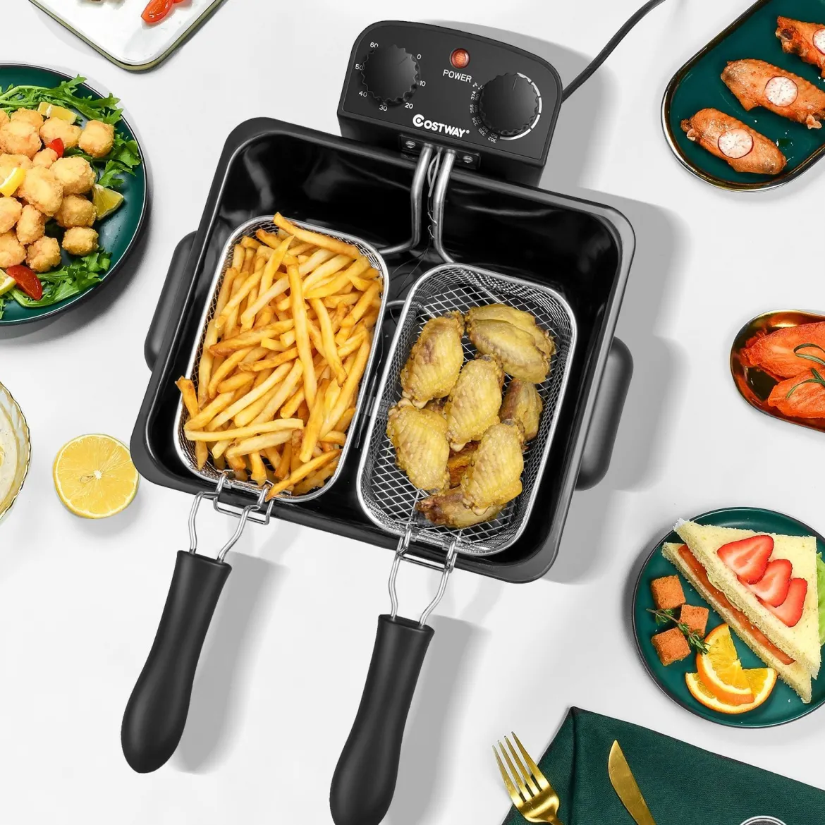 Fritteuse mit Fett 5 L aus Edelstahl 1700 W mit 3 Frittierkörben Sichtfenster & Wärmeisolierter Griff