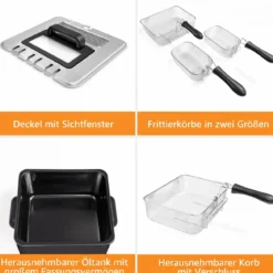 Fritteuse mit Fett 5 L aus Edelstahl 1700 W mit 3 Frittierkörben Sichtfenster & Wärmeisolierter Griff