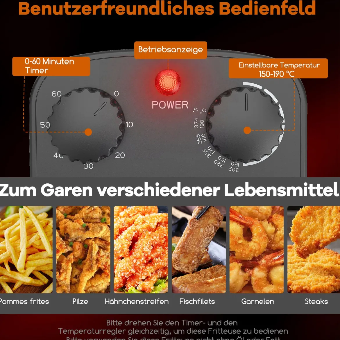 Fritteuse 1700W elektrische Friteuse 5L Frittiertopf mit 1 großen und 2 kleinen Körben Schwarz