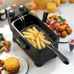 Fritteuse 2000 W Friteuse mit 3 L Öl Kapazität Fettfriteuse mit einstellbarem Thermostat 150-190℃ Schwarz