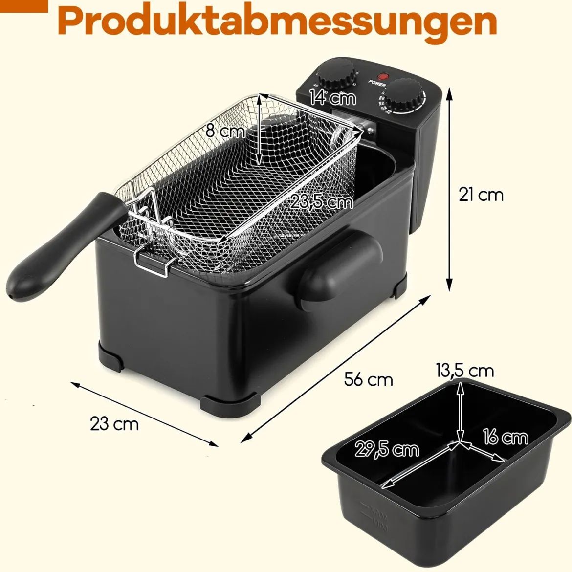 Fritteuse 2000 W Friteuse mit 3 L Öl Kapazität Fettfriteuse mit einstellbarem Thermostat 150-190℃ Schwarz
