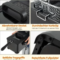 Fritteuse 2000 W Friteuse mit 3 L Öl Kapazität Fettfriteuse mit einstellbarem Thermostat 150-190℃ Schwarz