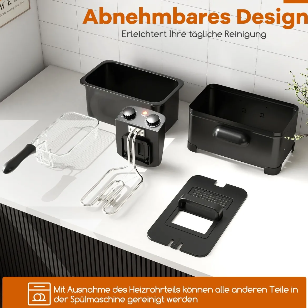 Fritteuse 2000 W Friteuse mit 3 L Öl Kapazität Fettfriteuse mit einstellbarem Thermostat 150-190℃ Schwarz