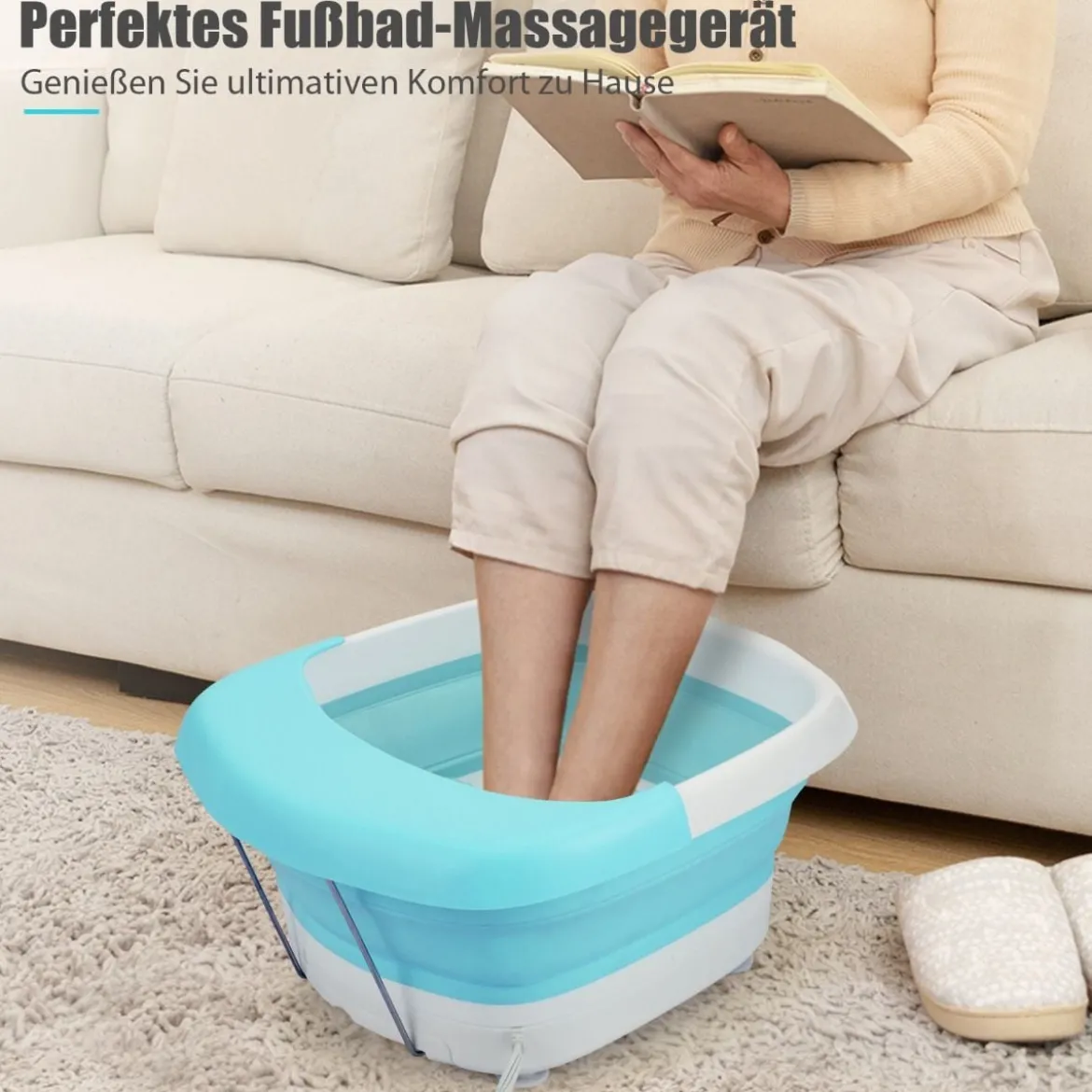 Fußbad Massagegerät faltbar Elektrische Fußbadewanne Heizung und Sprudelmassage Fußmassage Spa mit Massagerollen Grün